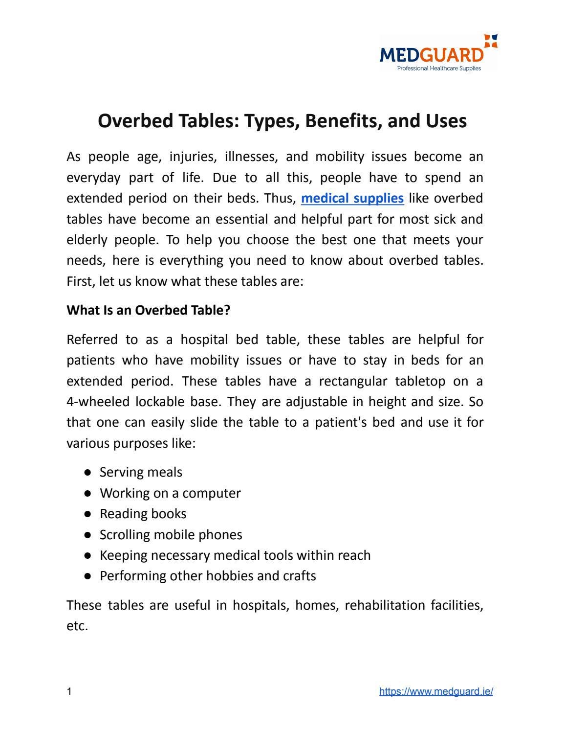 Overbed Tables Types, Benefits, and Uses by Med Guard Issuu