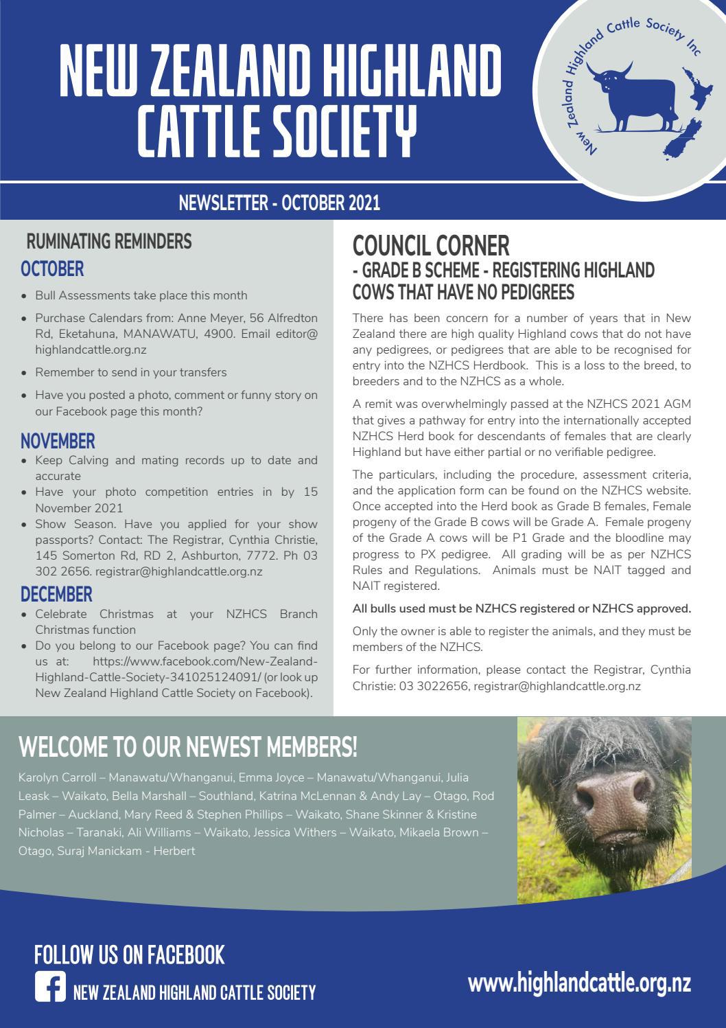 October 2021 NZHCS Newsletter by New Zealand Highland Cattle Society
