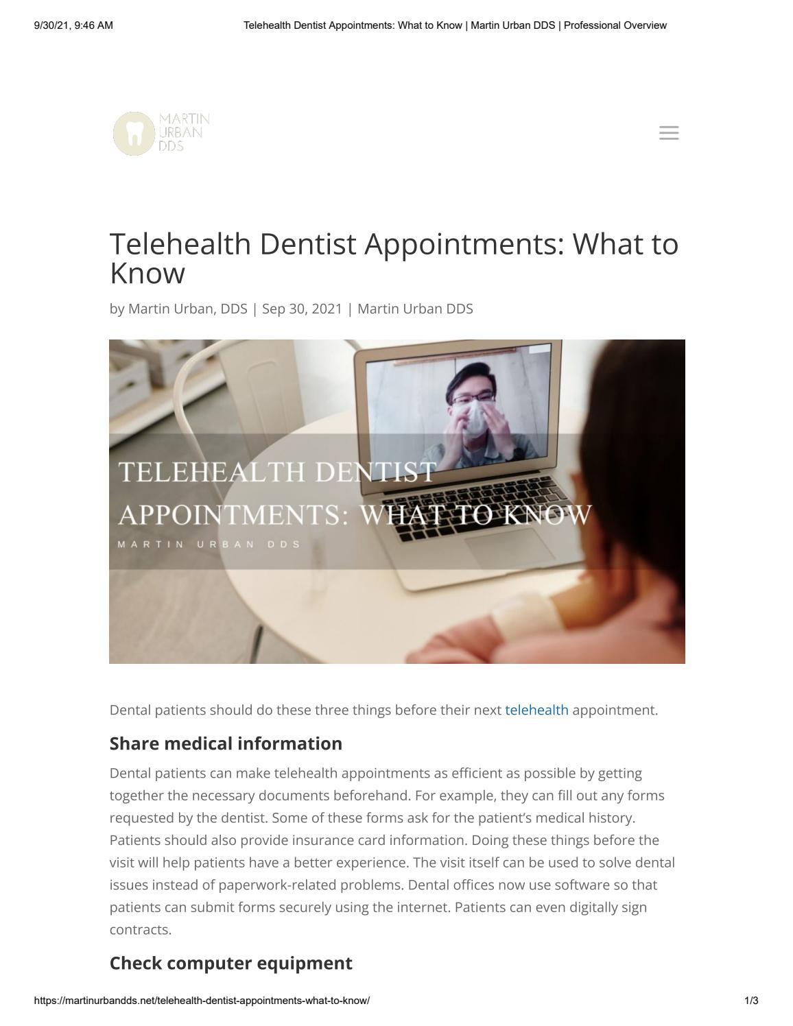 Telehealth Dentist Appointments What To Know by Martin Urban DDS Issuu