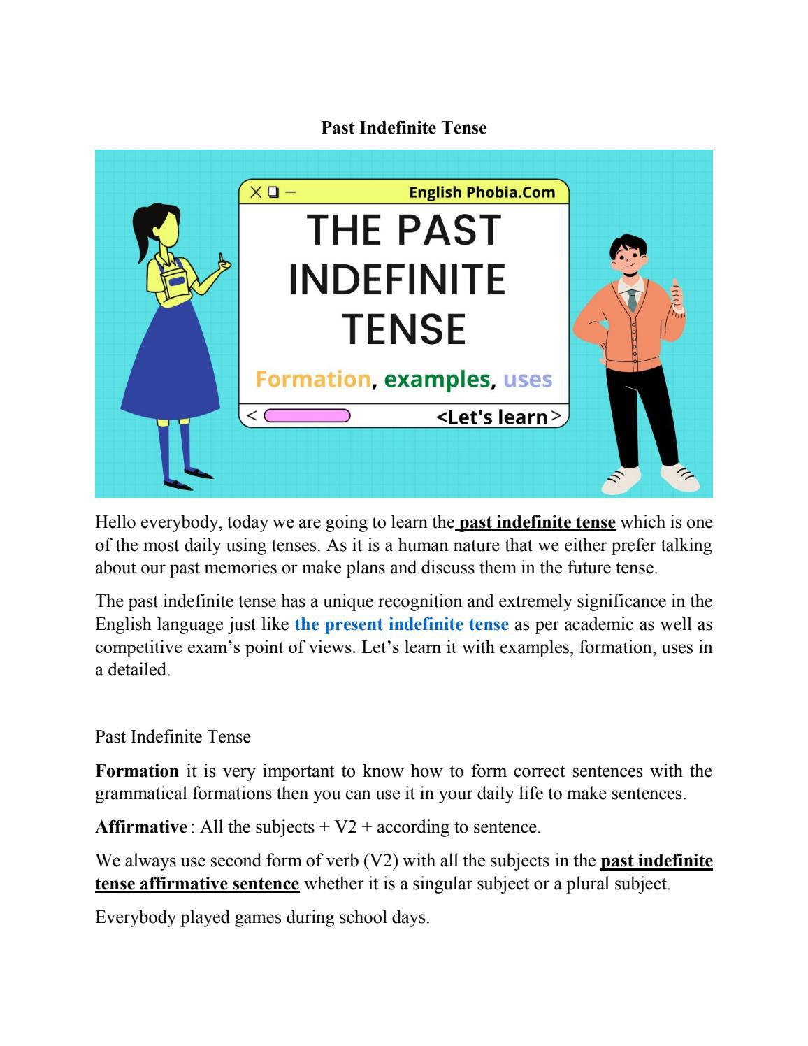 Past Indefinite Tense by English Phobia - Issuu