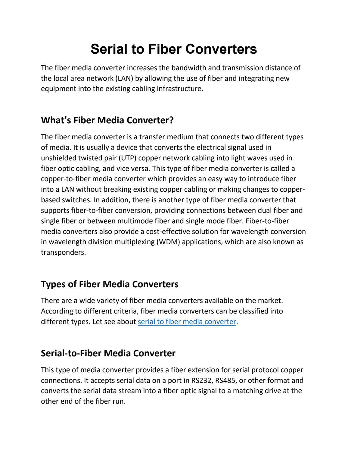 Serial to Fiber Converters by Versitron Inc. Issuu