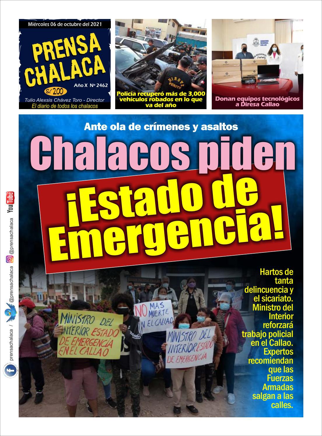 PRENSA CHALACA N° 2462 (06102021) ANTE OLA DE CRÍMENES Y ASALTOS
