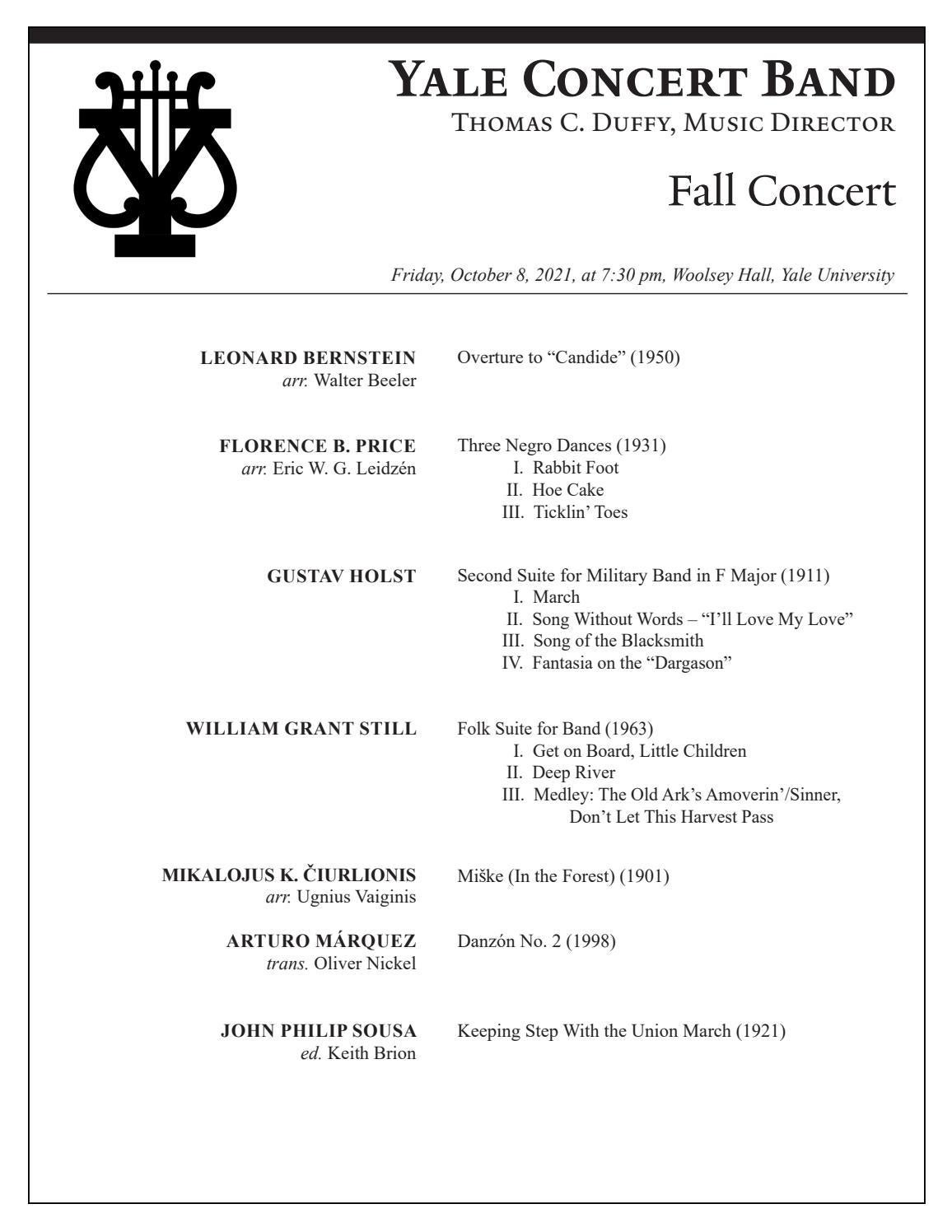 ProgramYale Concert Band, October 8, 2021, Woolsey Hall by Yale Bands Issuu