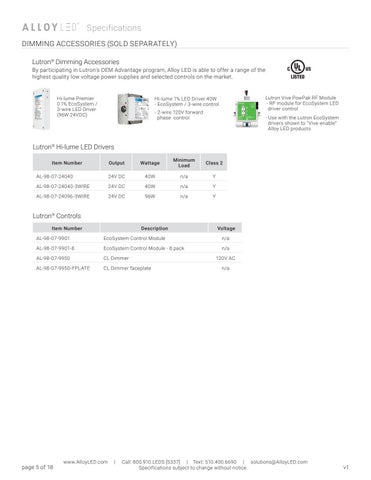 PrimaPanel Specification Sheet 第 5 页
