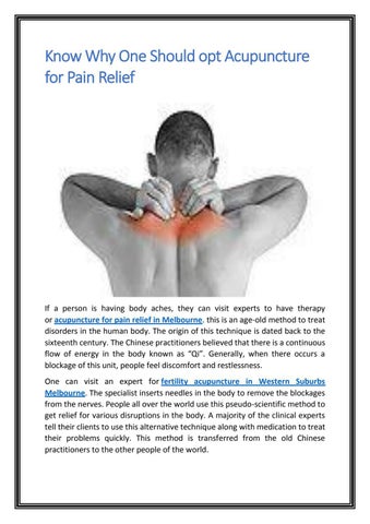 Know Why One Should opt Acupuncture for Pain Relief by Pivotal Chinese