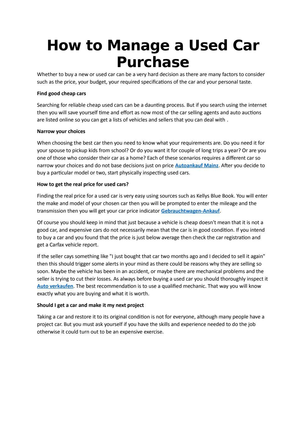 How to Manage a Used Car Purchase by nida shaikh Issuu