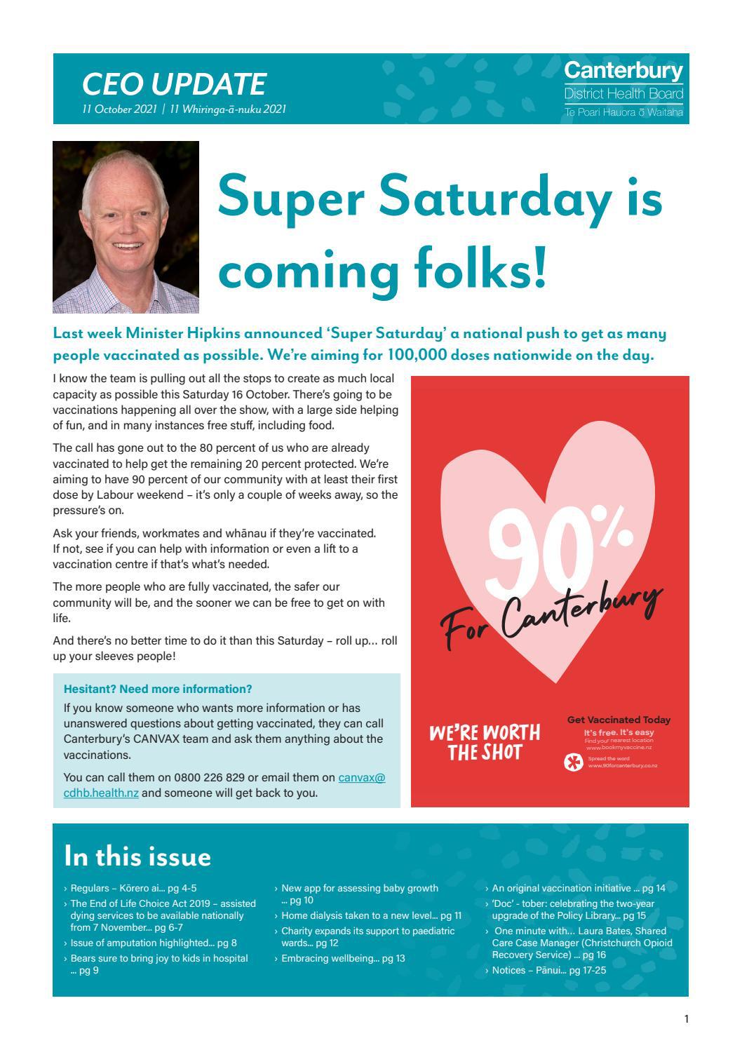 Canterbury DHB CEO Update Monday 11 October 2021 by Te Whatu Ora