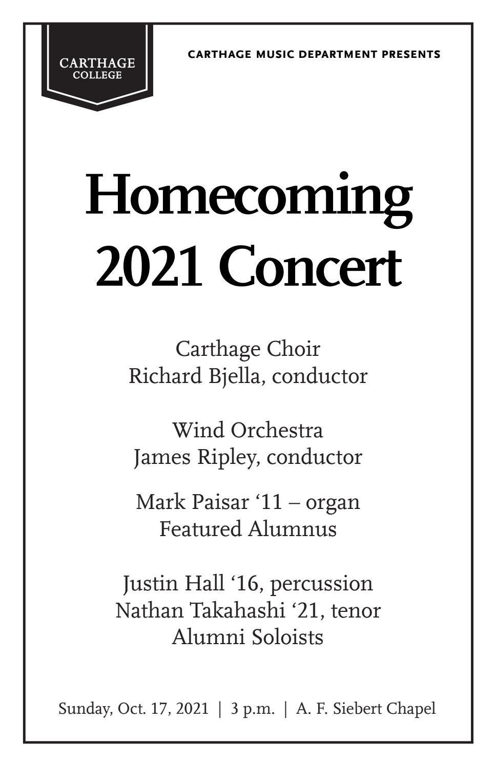 Homecoming Concert 2021 Program by Carthage College - Issuu Homecoming Concert 2021 Program by Carthage College - Issuu