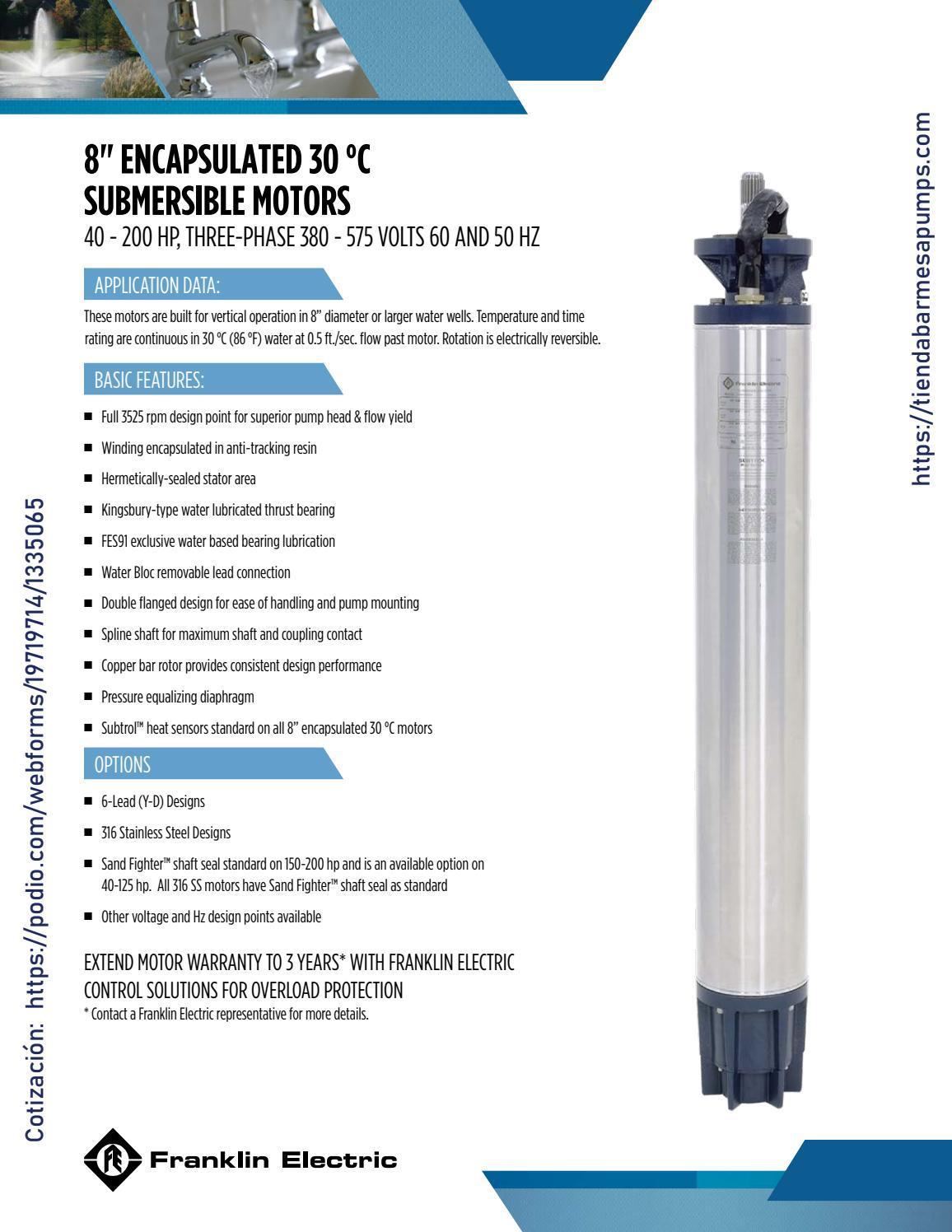 FRANKLIN ELECTRIC 8” ENCAPSULATED SUBMERSIBLE MOTORS MOTORES