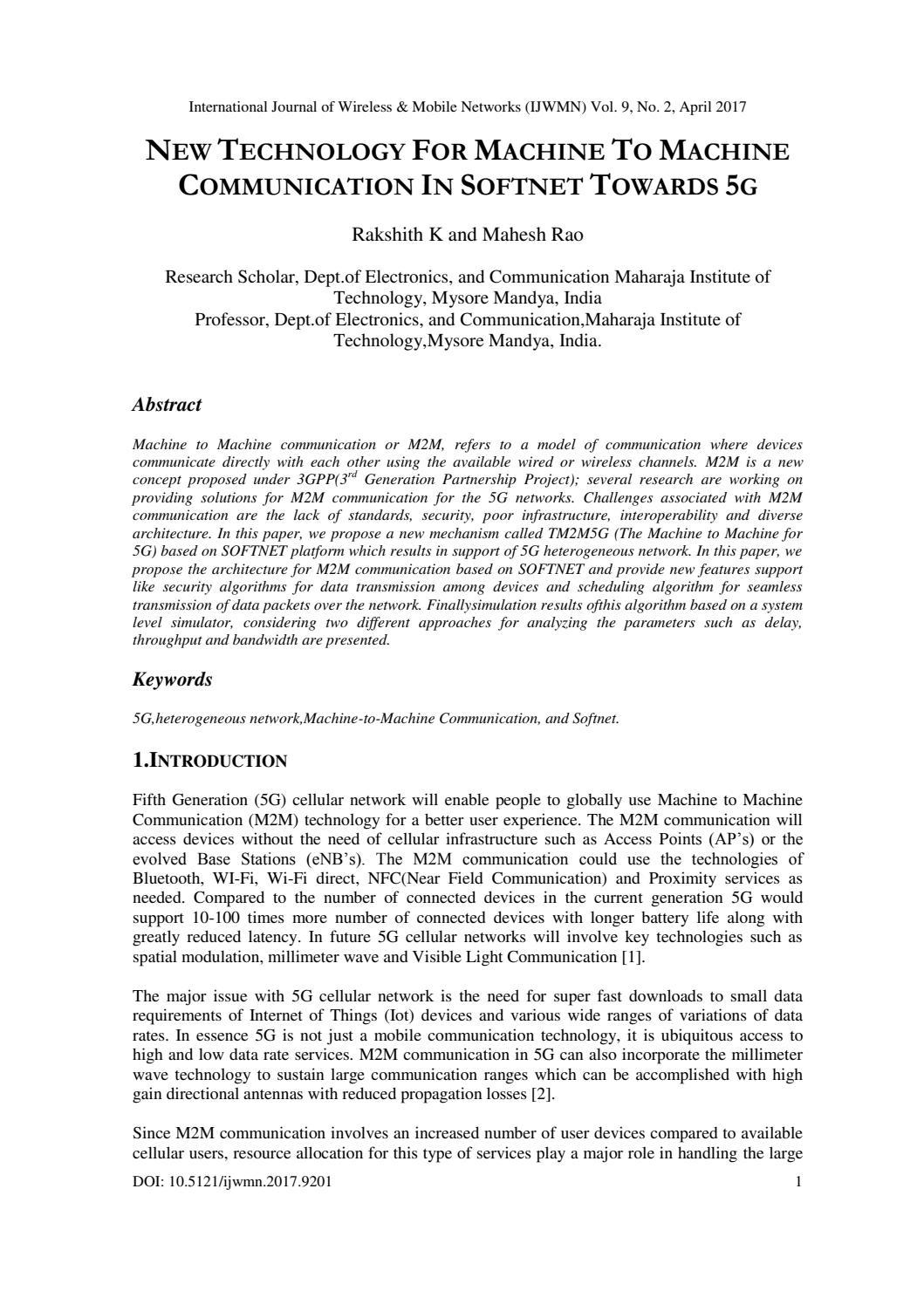NEW TECHNOLOGY FOR MACHINE TO MACHINE COMMUNICATION IN TOWARDS