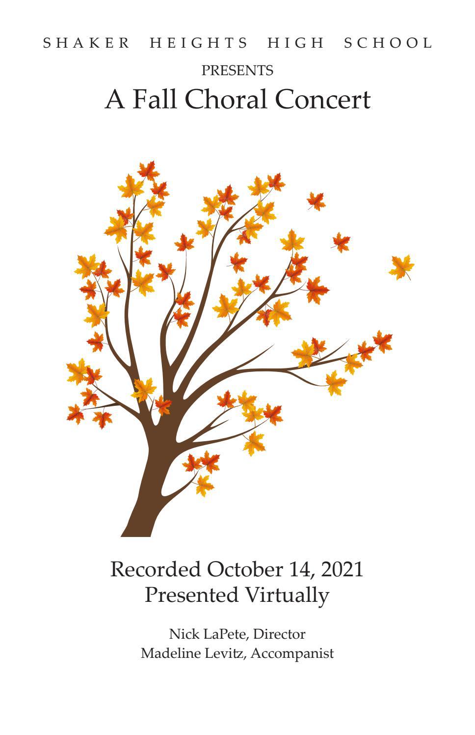 High School Fall Choir Concert 2021 by Shaker Schools - Issuu