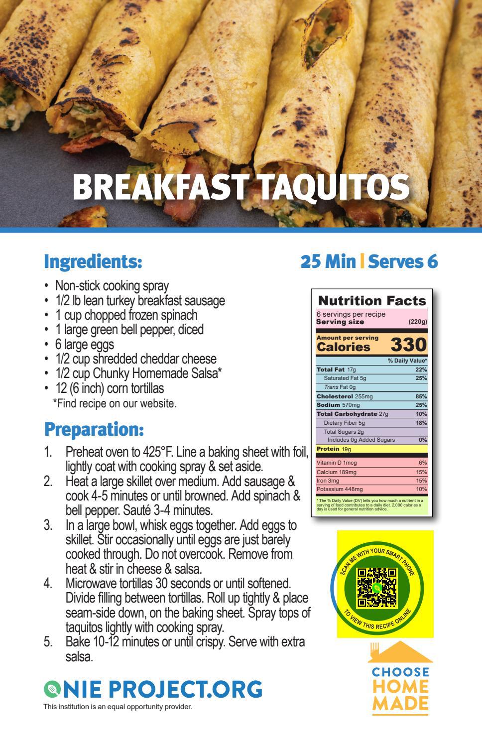 Breakfast Taquitos Recipe Card (English and Spanish) by The ONIE