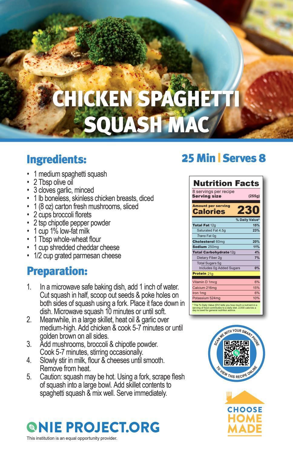 Chicken Spaghetti Squash Mac Recipe Card (English and Spanish) by The