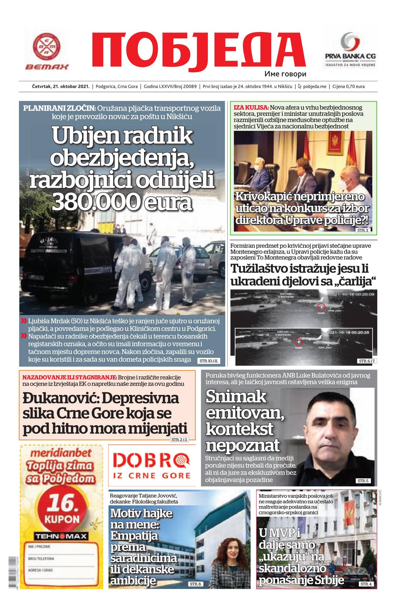 Dnevni list Pobjeda 21.10.2021. by Pobjeda - Issuu