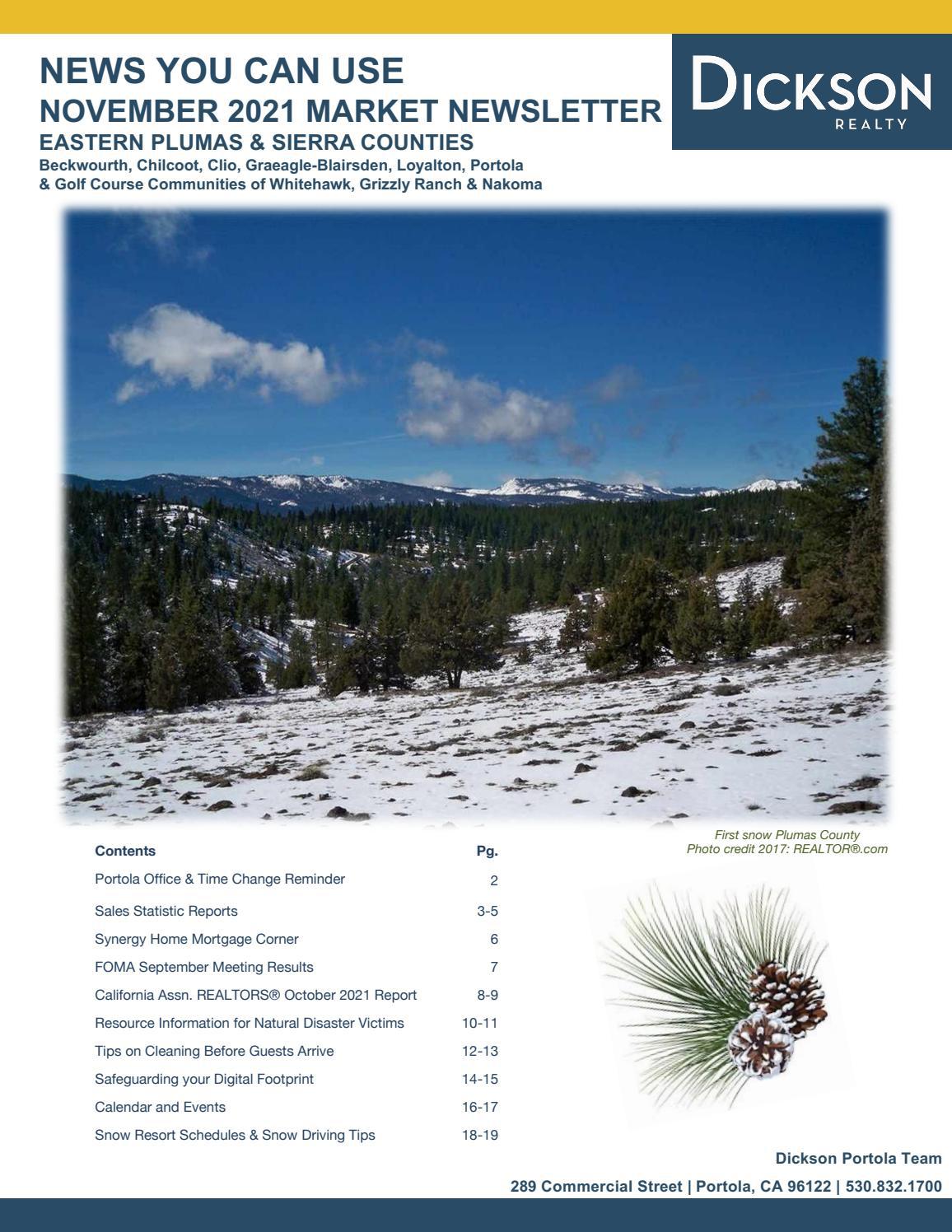 Eastern Plumas/Sierra Counties November Newsletter by Dickson Realty