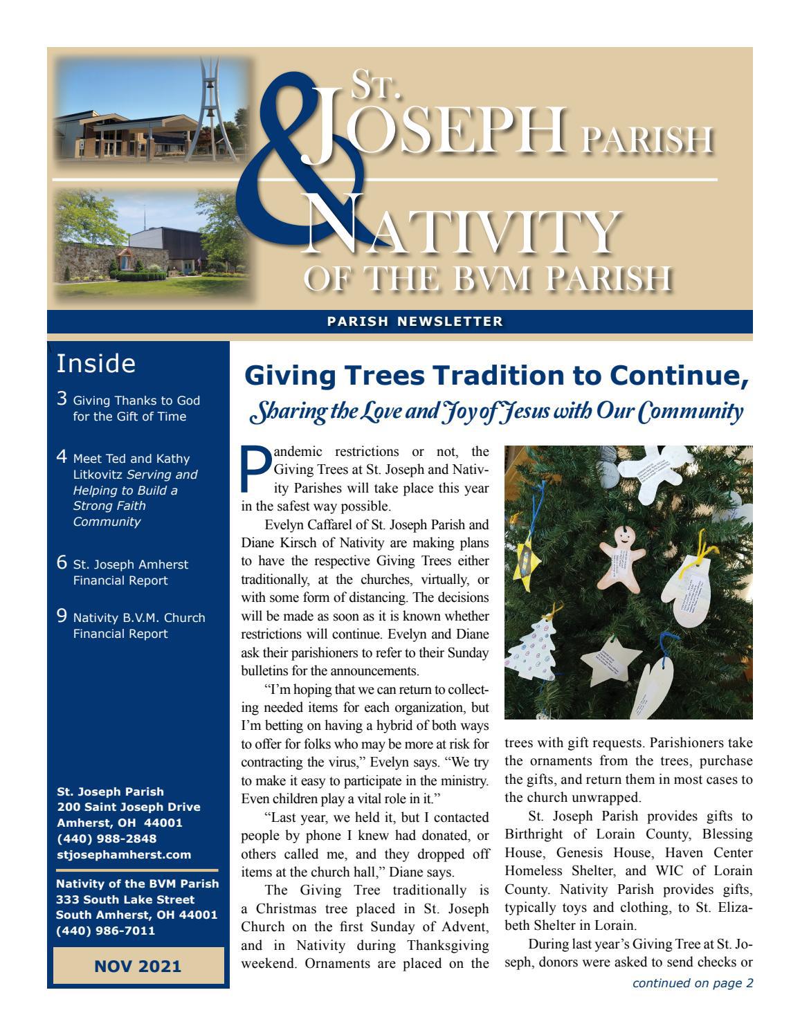St. Joseph and Nativity of the BVM Catholic Parishes Newsletter