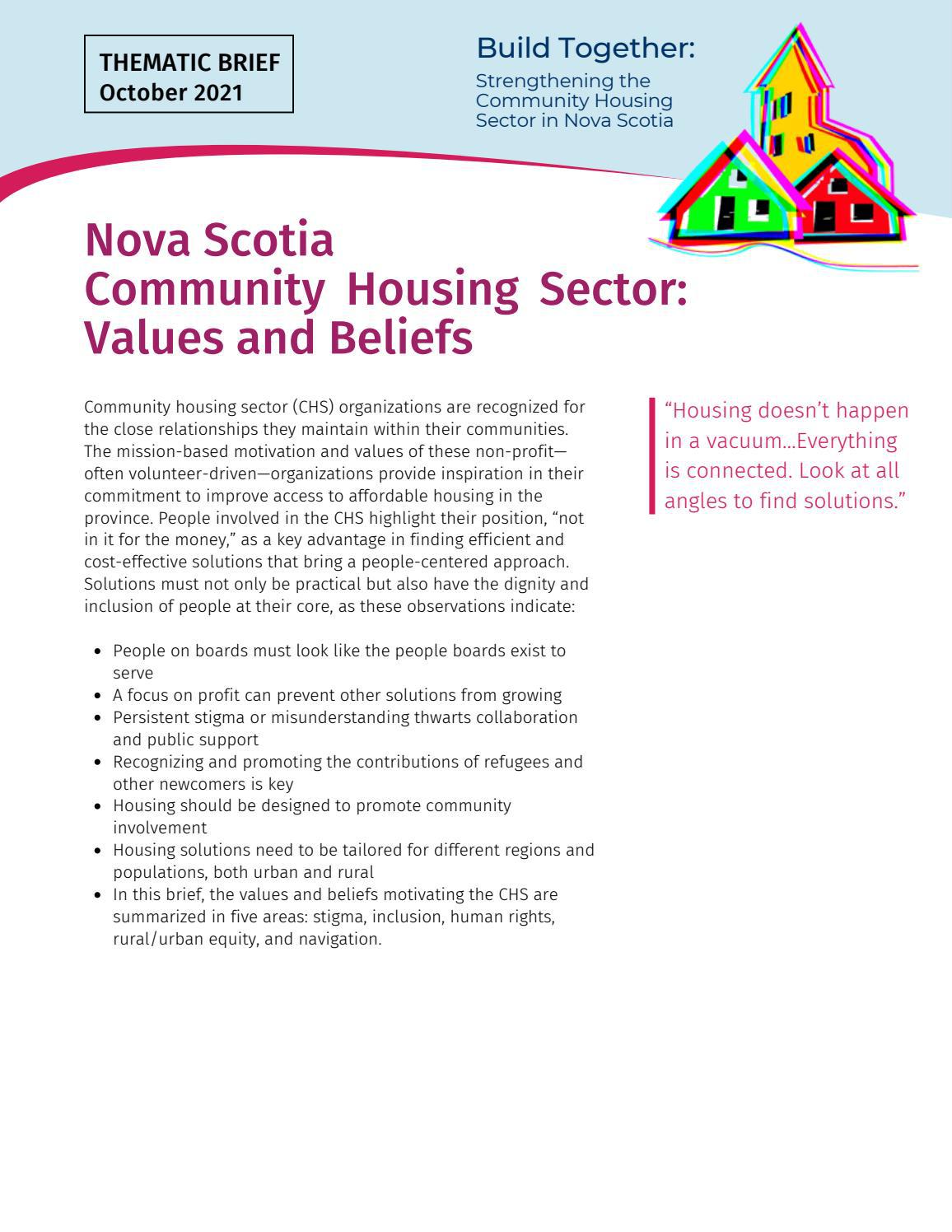 Nova Scotia Community Housing Sector Values and Beliefs by coadystfx