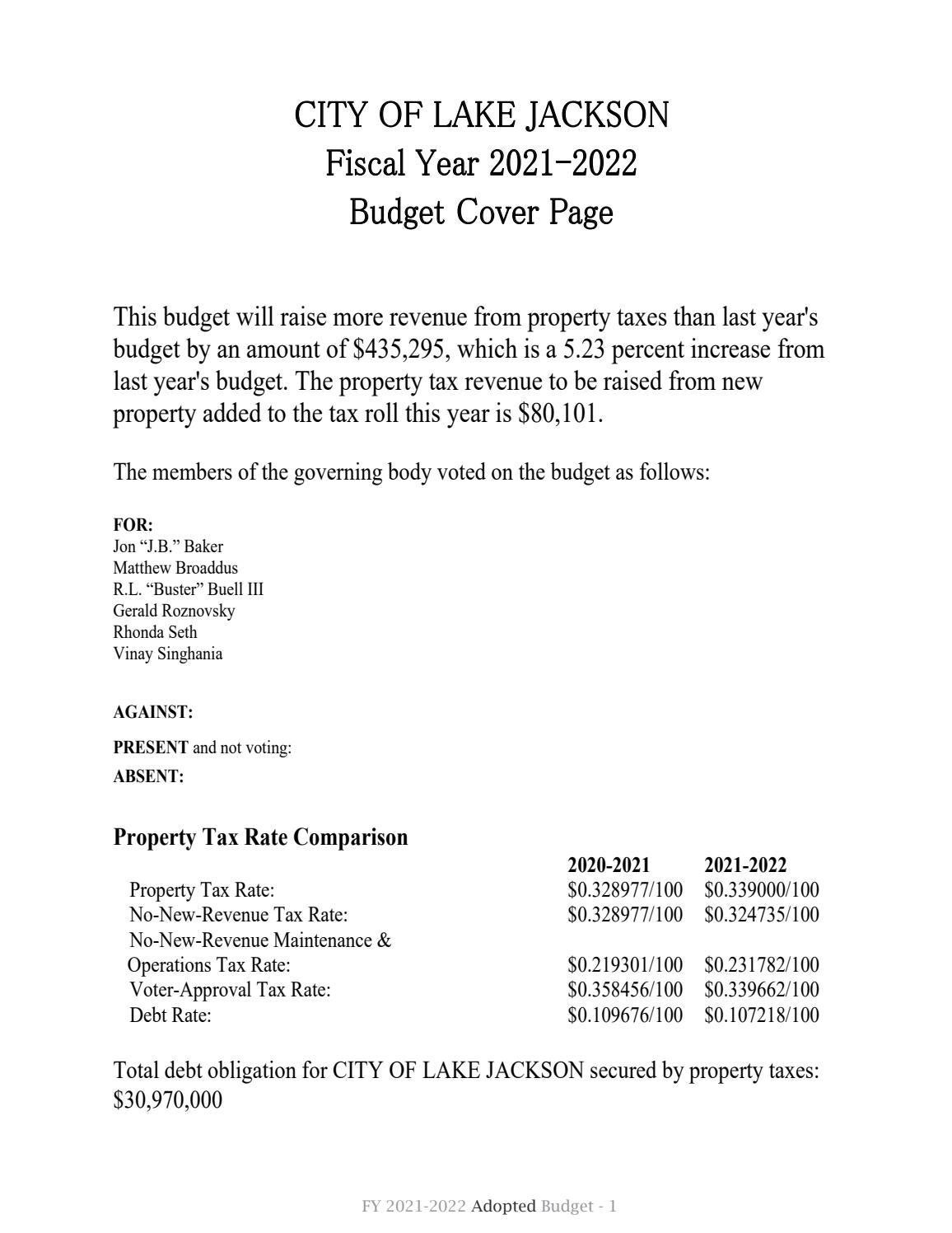 LAKE JACKSON ADOPTED FY 2122 BUDGET by lakejacksontx Issuu