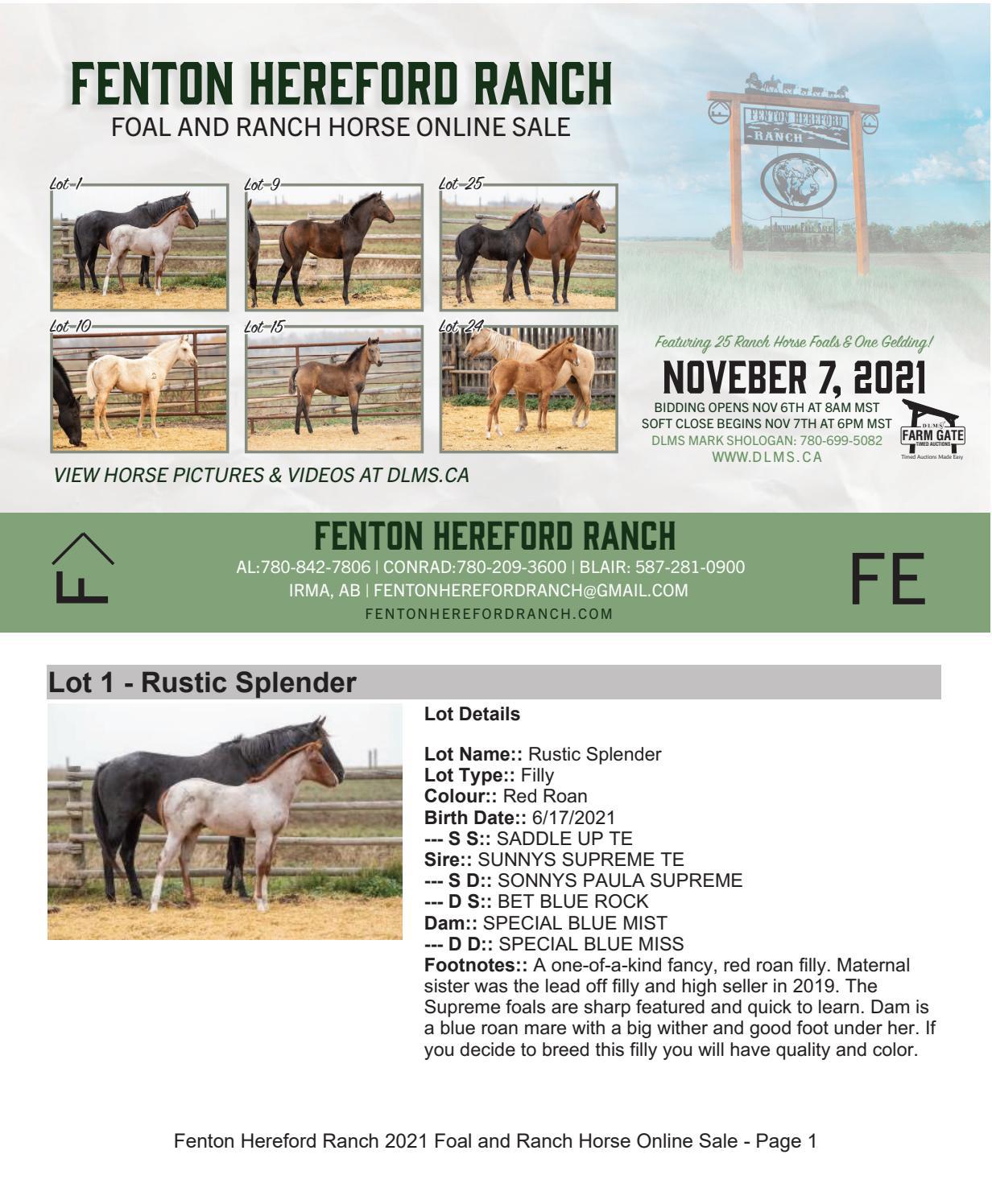 Fenton Hereford Ranch Foal & Ranch Horse Online Sale 2021 by DLMSCattlevids.ca Issuu