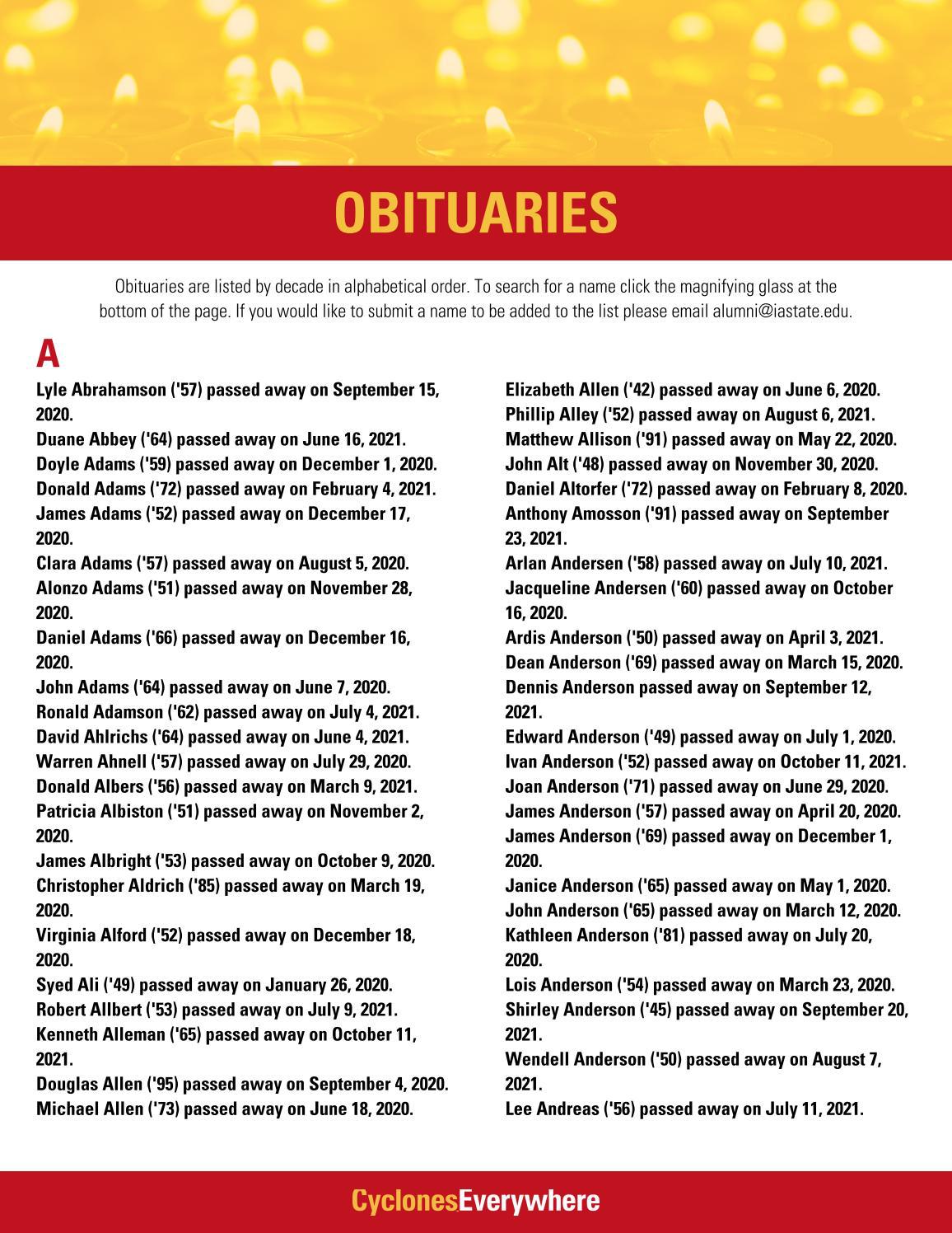 Obituaries 2000's by Iowa State University Alumni Association Issuu