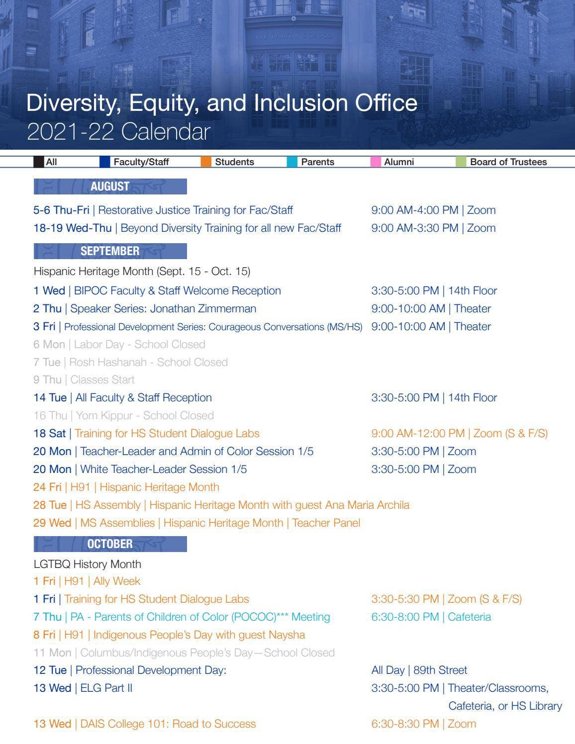 DEI Calendar 20212022 by The Dalton School Issuu