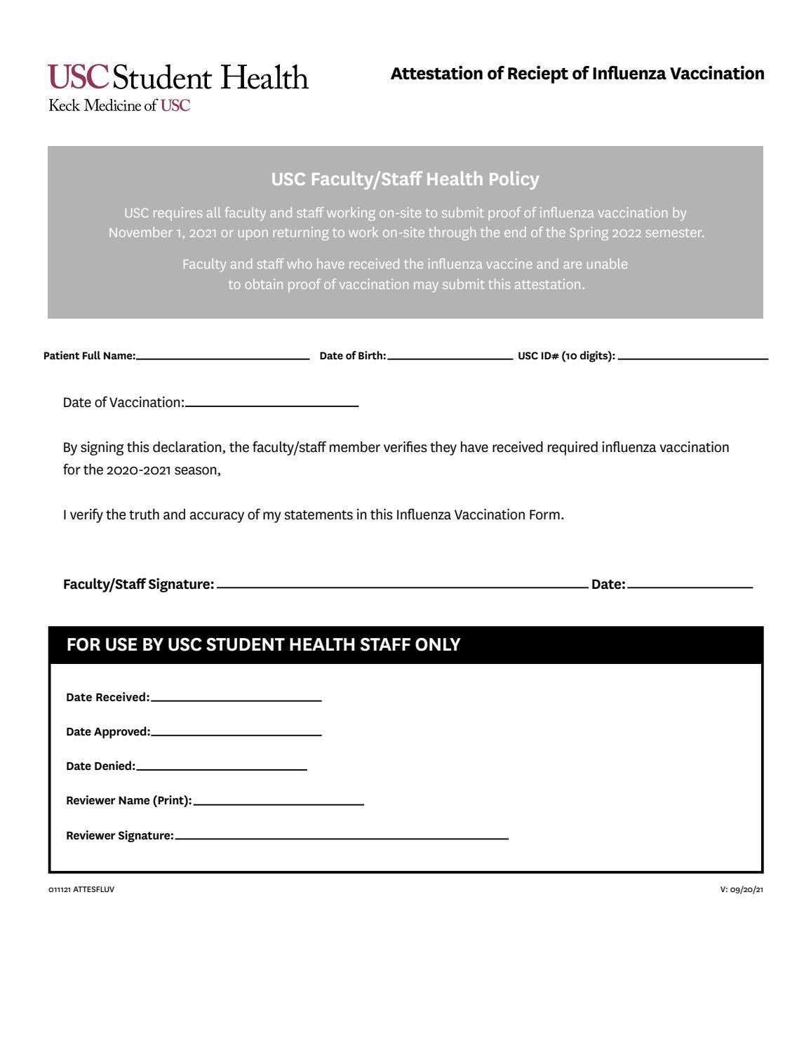 FLU Attestation for Employees by USCCampusHealthForms Issuu