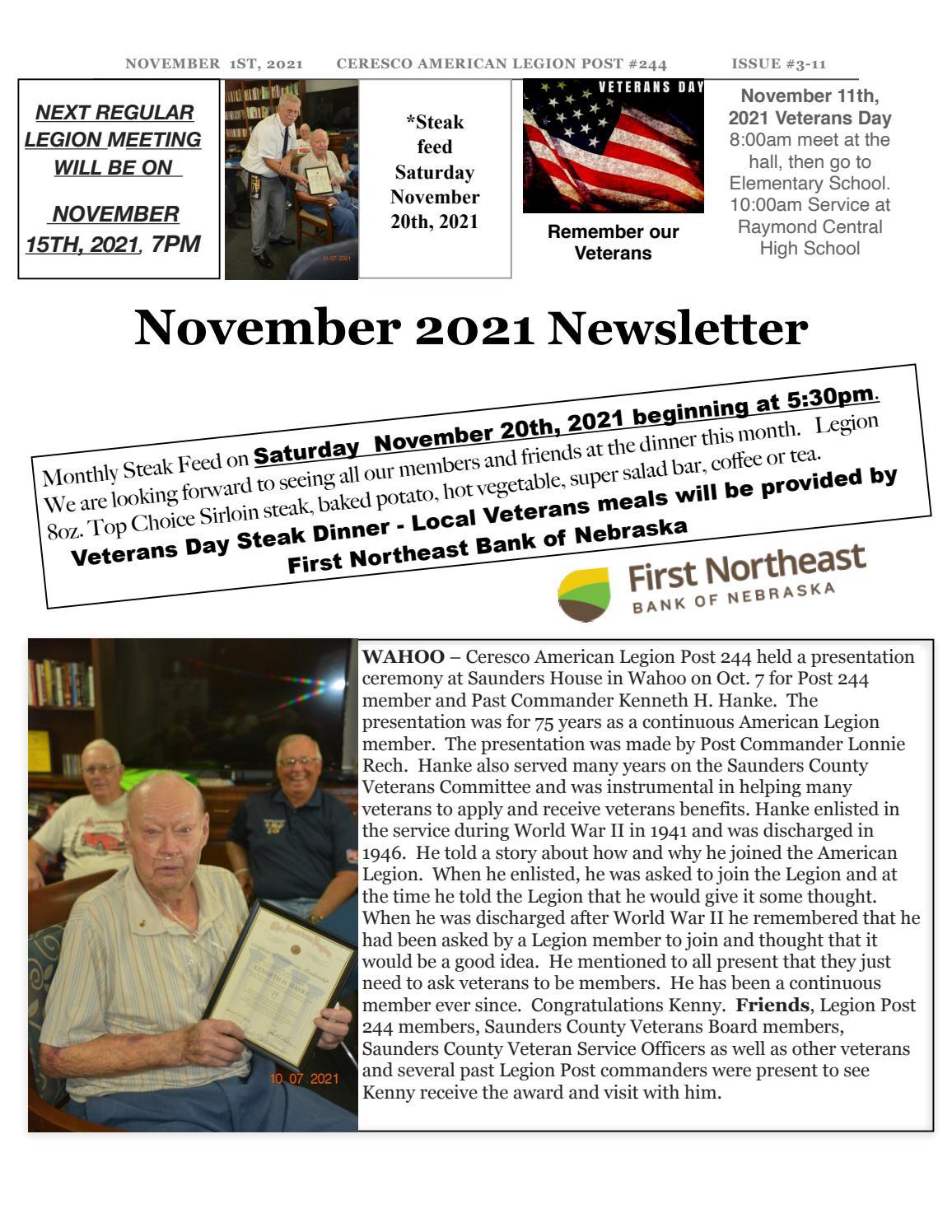 Ceresco Legion Post 244 November Newsletter by kickcam Issuu