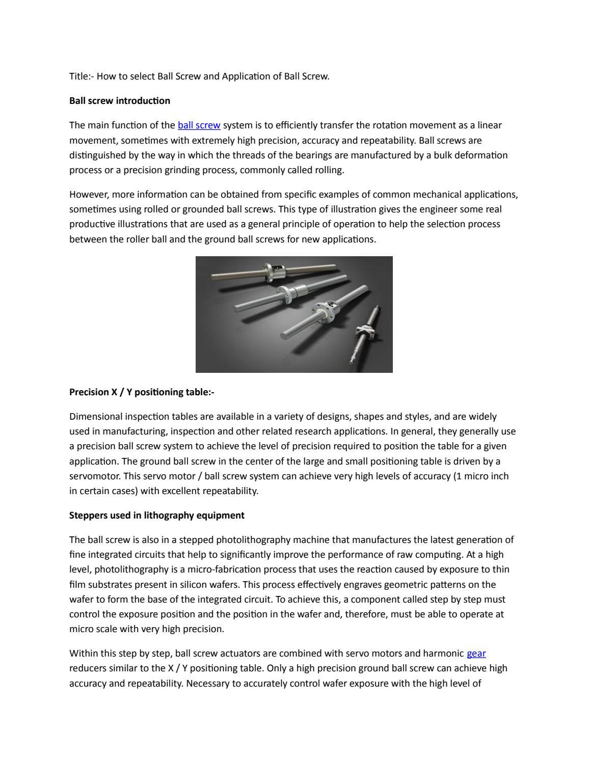 How to select Ball Screw and Application of Ball Screw. by