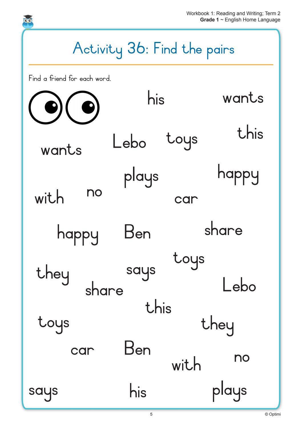 English Home Language Workbook 1: Reading and Writing Term 2 Grade 1 by ...