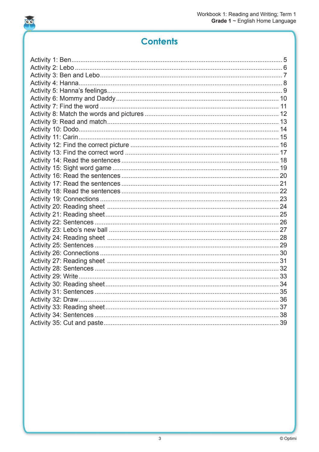English Home Language Workbook 1: Reading and Writing Term 1 Grade 1 by ...
