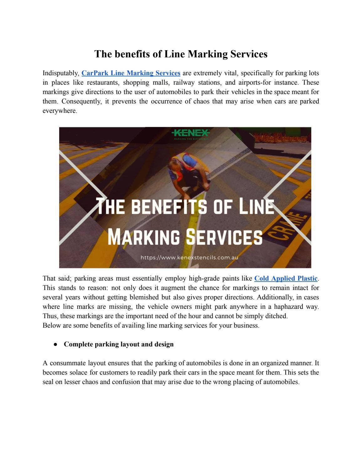 The benefits of Line Marking Services by Kenex Stencils - Issuu