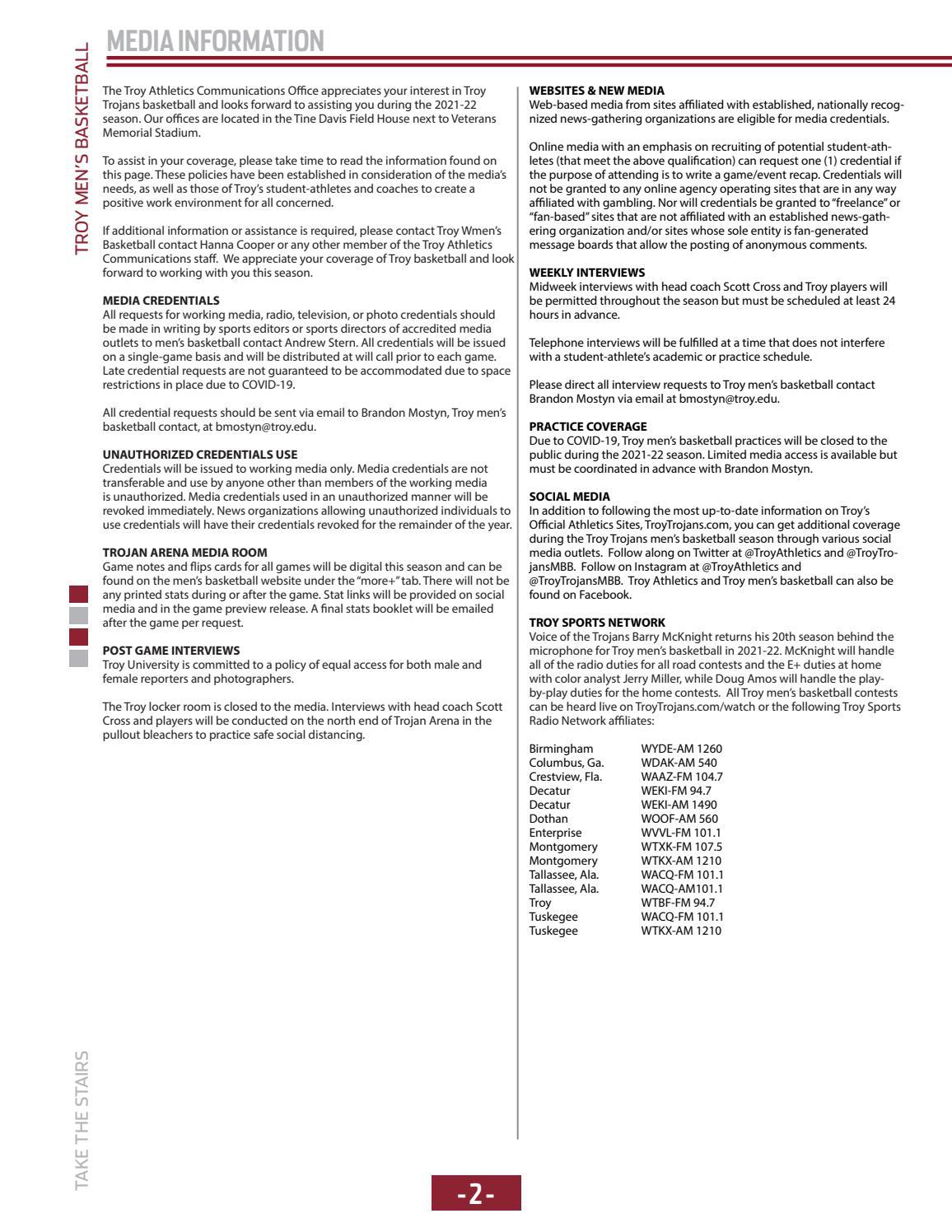 2021-22 Men's Basketball Media Guide by Troy University Athletics - Issuu