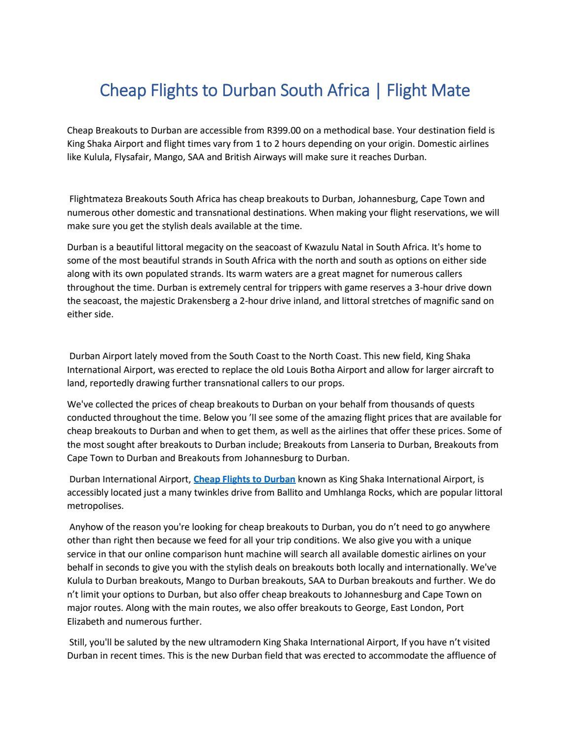 Cheap Flights to Durban South Africa Flight Mate by genratestatus Issuu