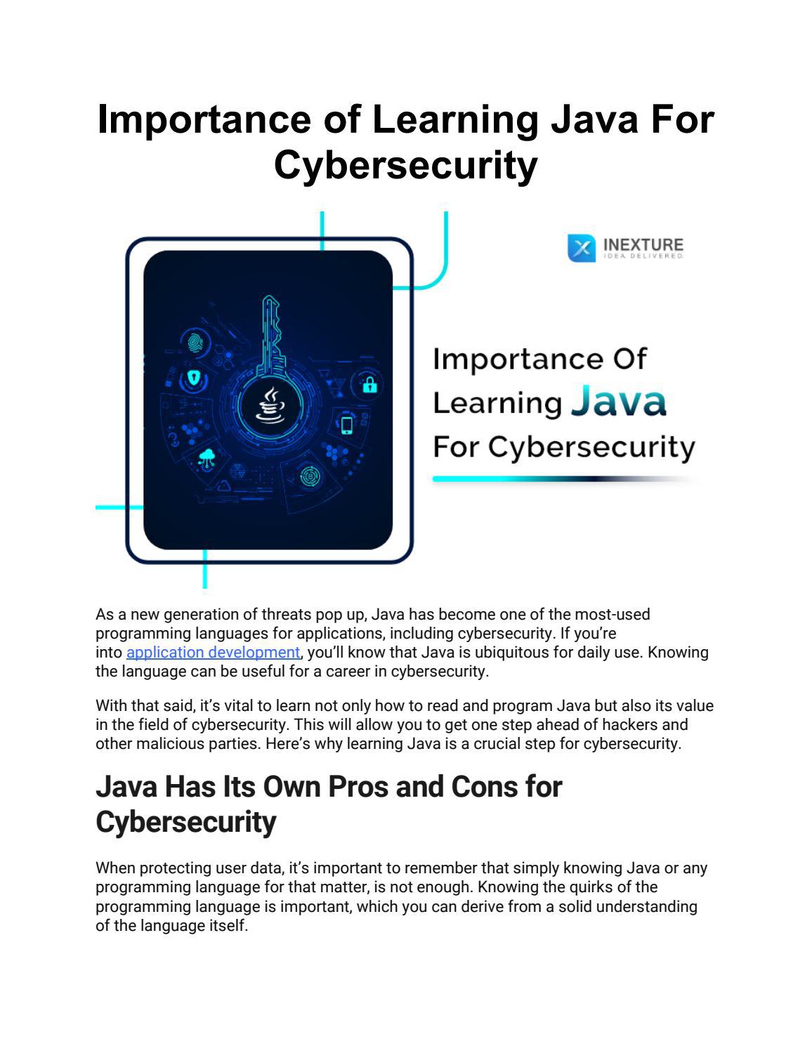 Importance of Learning java for Cybersecurity by INEXTURE Solutions - Issuu