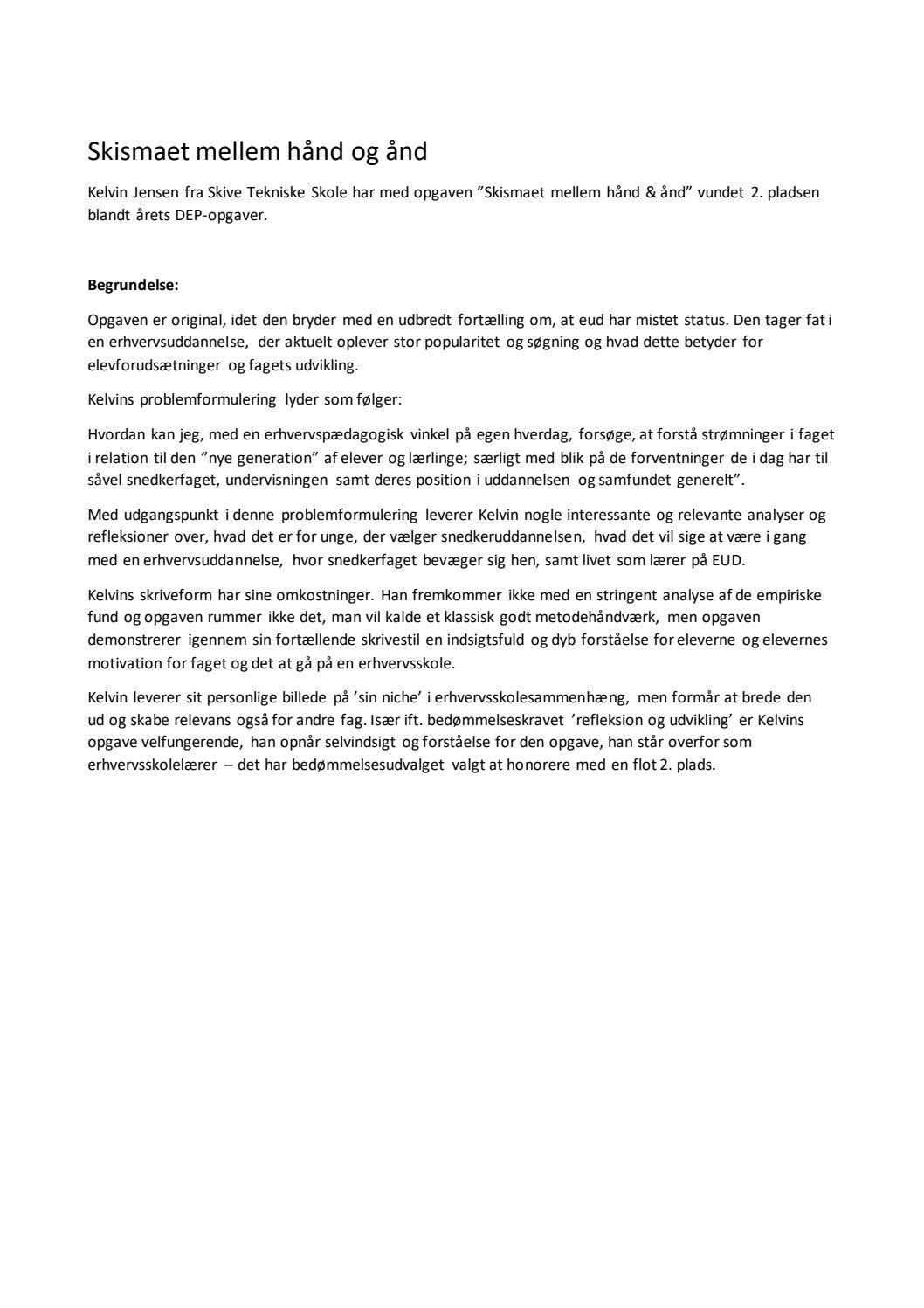 Kelvin Jensen Skismaet mellem hånd og ånd. DEP 2016 by Praxis Issuu