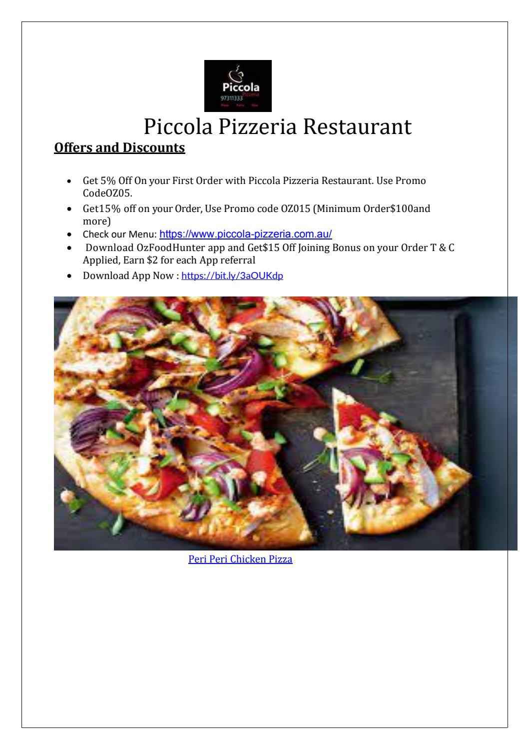 5 off Piccola Pizzeria Restaurant Menu Wattle Grove, NSW by