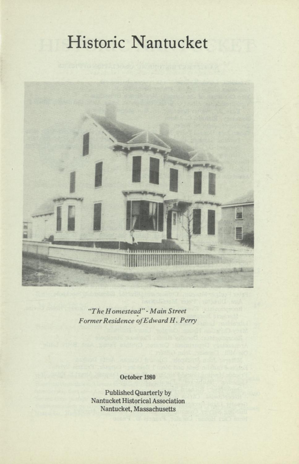 Historic Nantucket, October 1980 Vol. 28 No. 2 by Nantucket Historical ...
