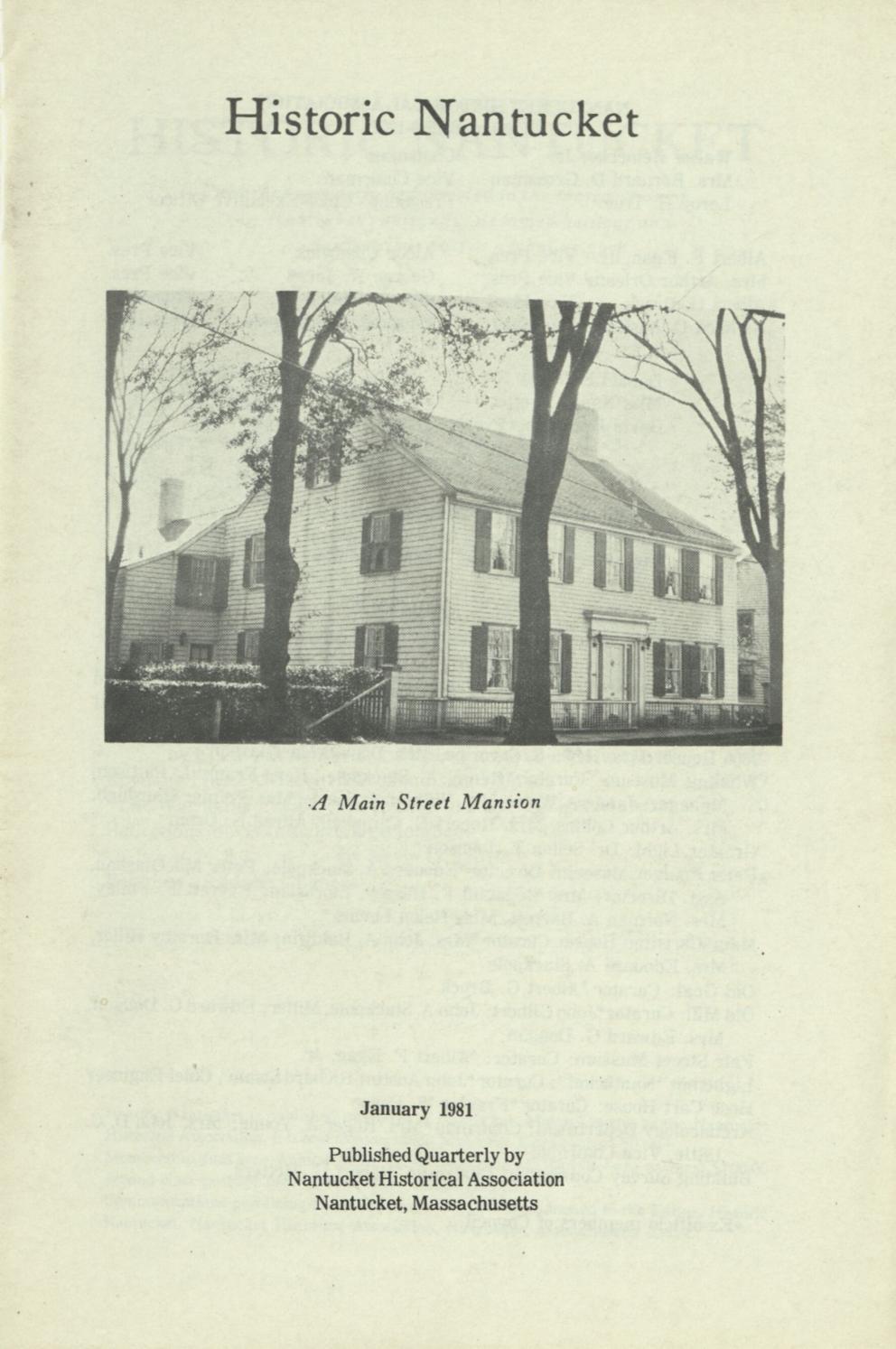 Historic Nantucket, January 1981, Vol. 28 No. 3 by Nantucket Historical ...