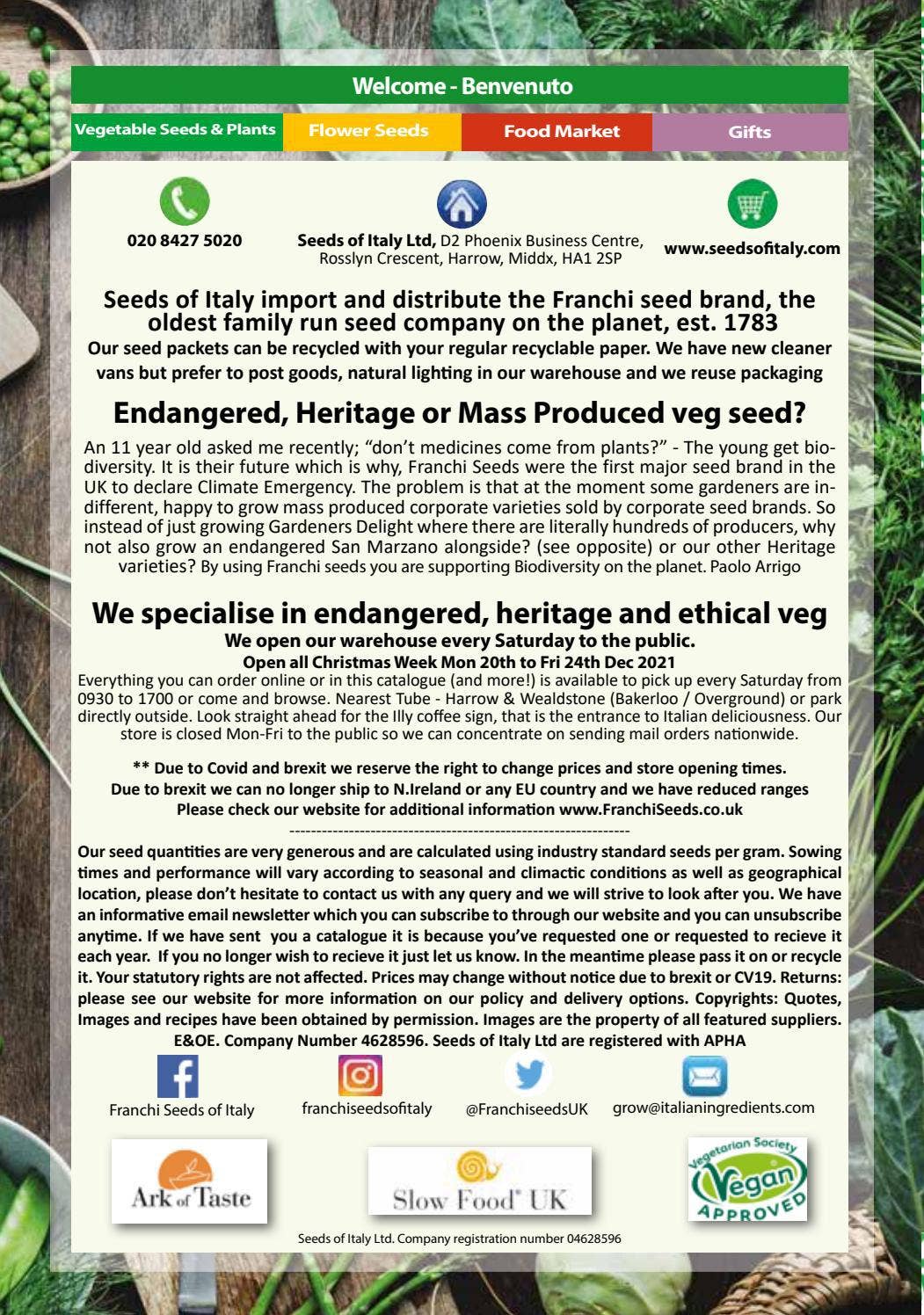 Franchi 1783 Seeds of Italy 2022 Mail Order Catalogue by PAOLO ARRIGO