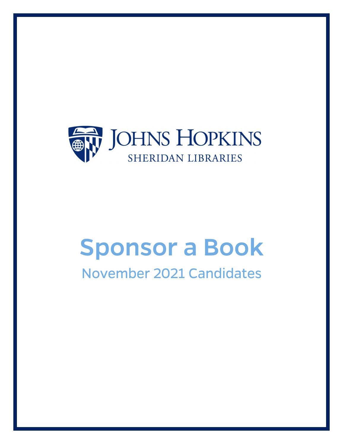 Johns Hopkins Sheridan Libraries Adopt a Book Candidates 2021 by Johns