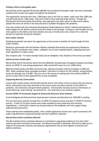 Mid and East Antrim Community Planning Partnership Second Statement of Progress November 2021 by