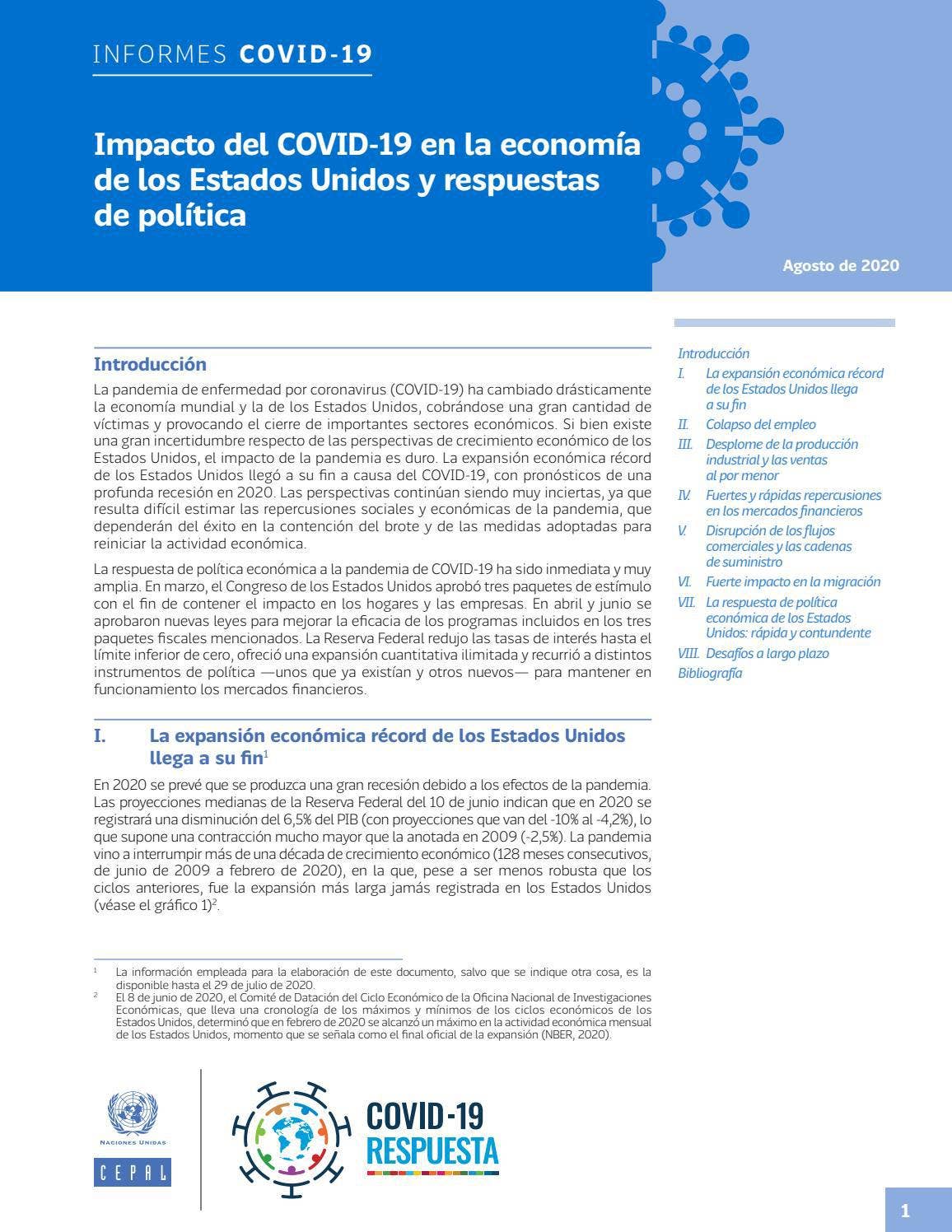 Impacto del COVID-19 en la economía de los Estados Unidos y respuestas ...