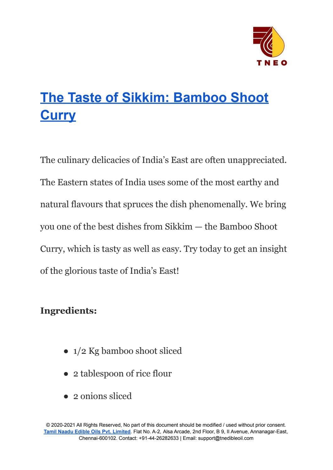 The Taste of Sikkim Bamboo Shoot Curry by tnedibleoils Issuu