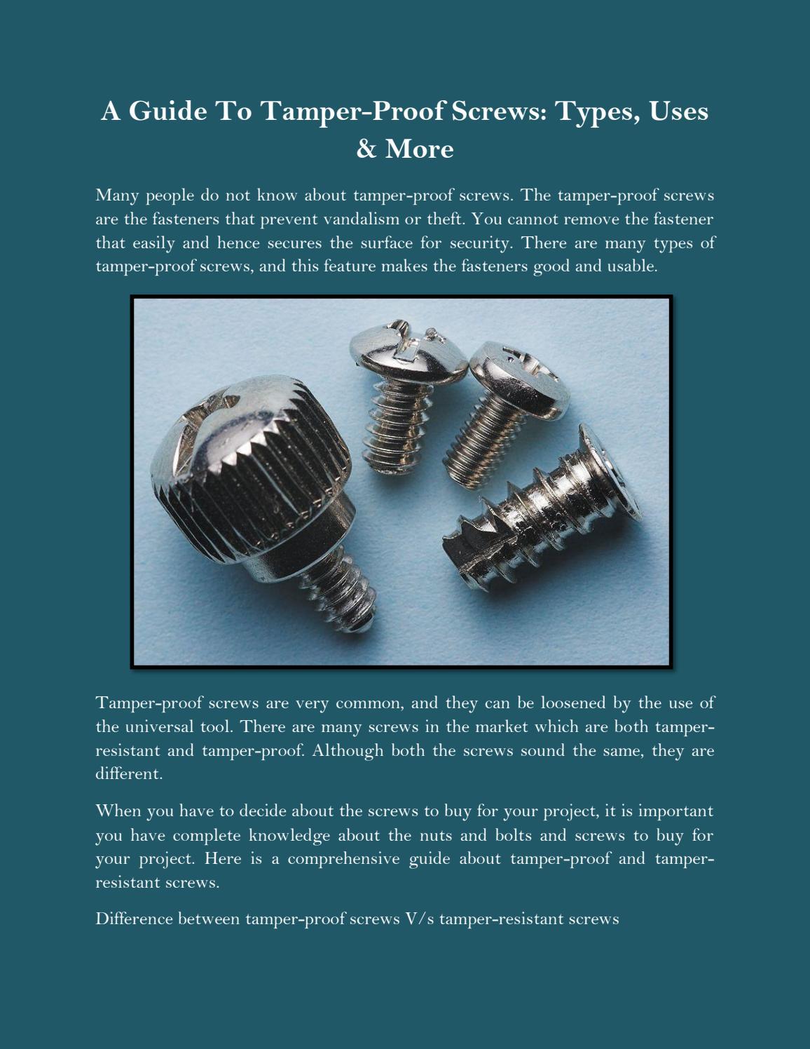 A Guide To TamperProof Screws Types, Uses & More by