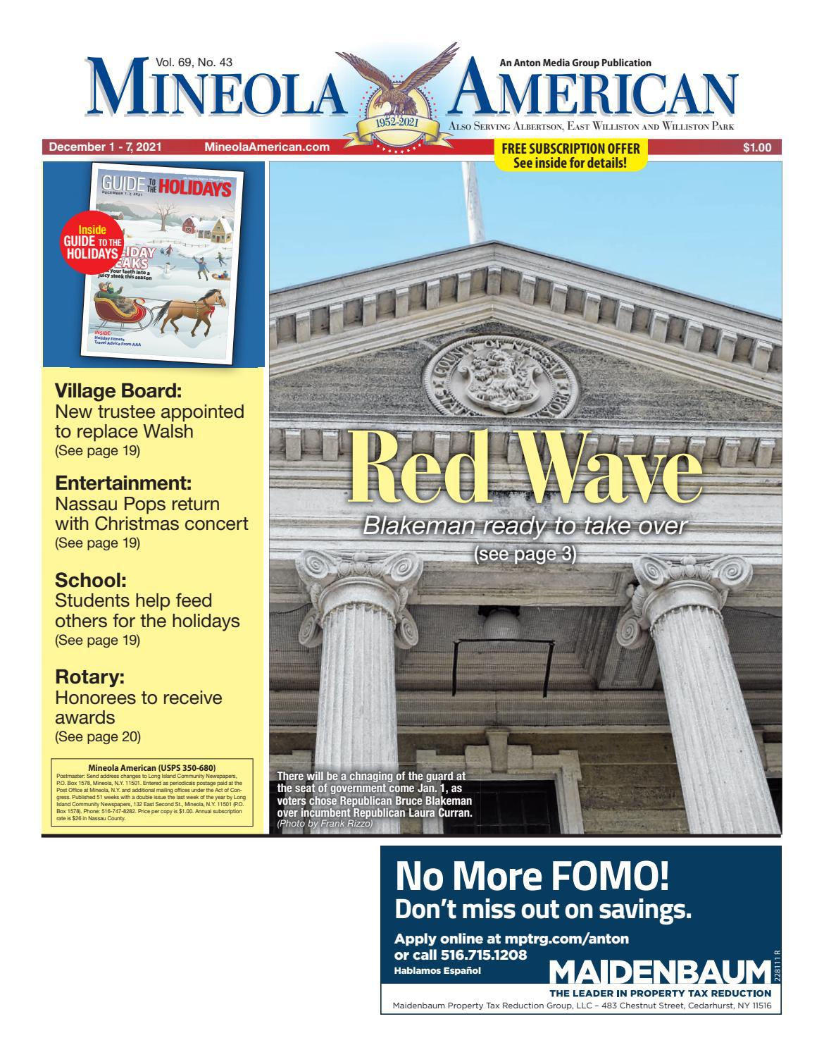 Mineola American 12/1/21 edition is published weekly by Anton Media