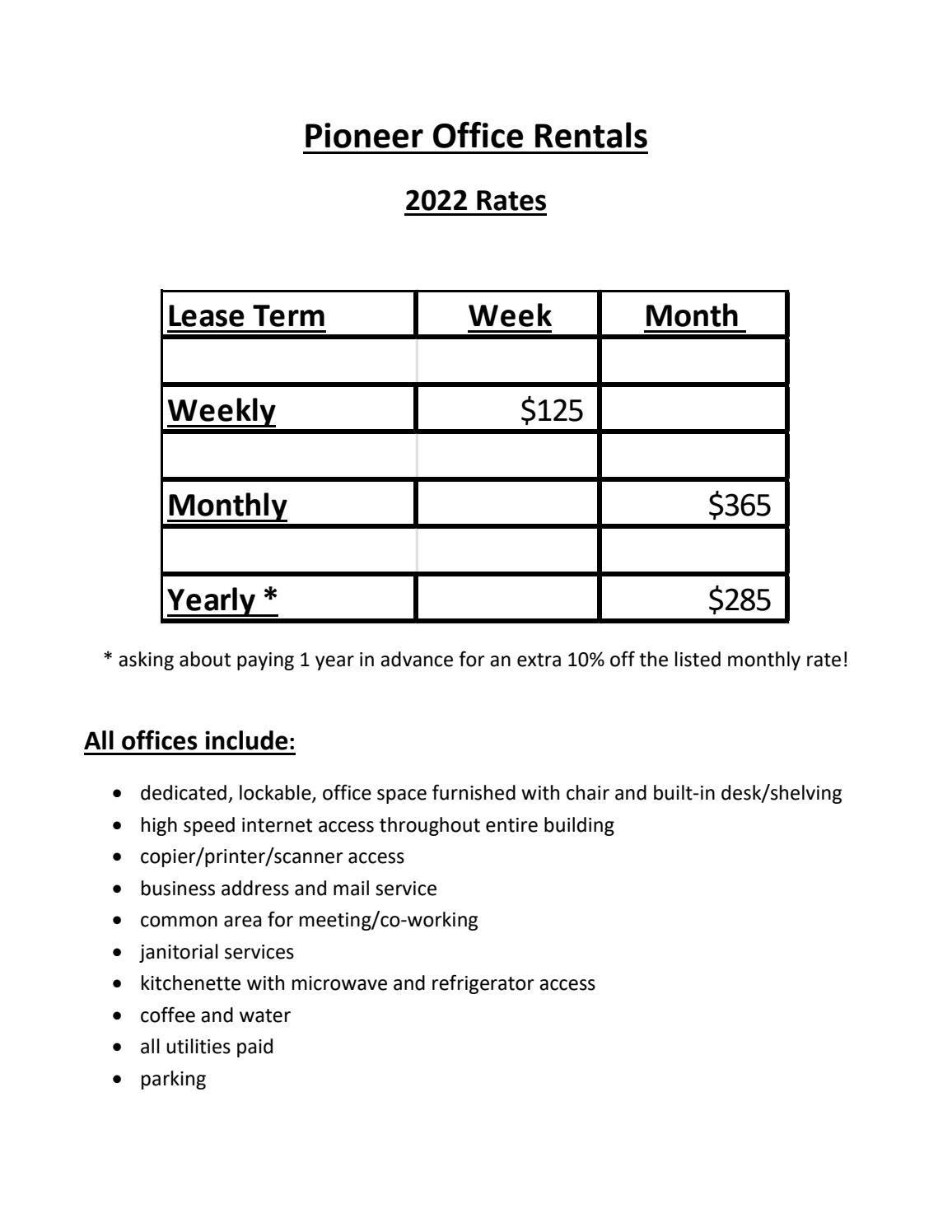Pioneer Rentals Quick Sheet & Rates 2022 by Andrew Thul Issuu