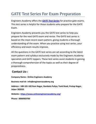 GATE Test Series For Exam Preparation by Deependra Singh - Issuu