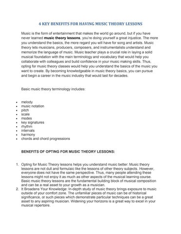 4 Key Benefits For Having Music Theory Lessons By Stylemindlessons Issuu