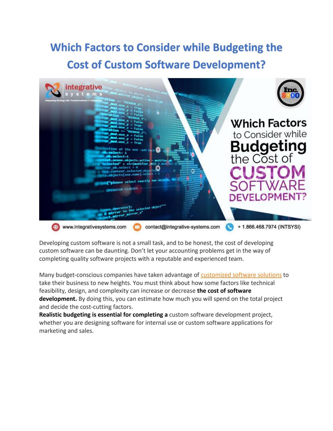 Which Factors to Consider while Budgeting the Cost of Custom Software