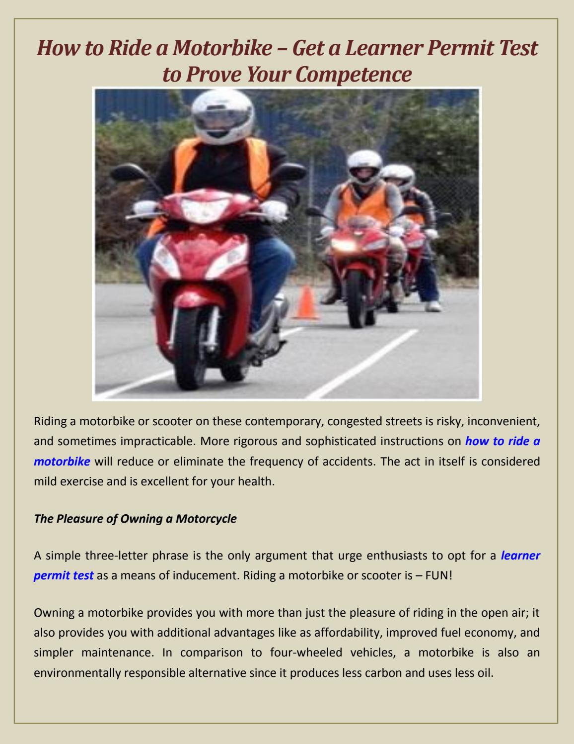 How to Ride a Motorbike Get a Learner Permit Test to Prove Your